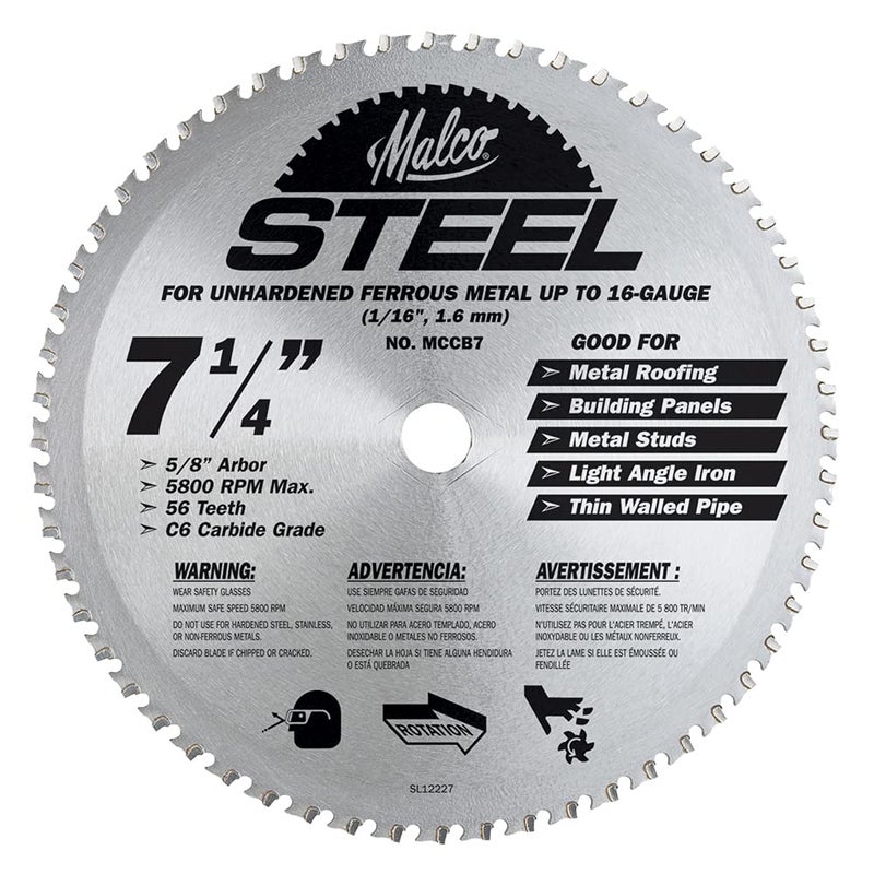 Malco MCCB7 7 1/4 in. 56 T Metal Cutting Saw Blade for Standing Seam Roof Panels