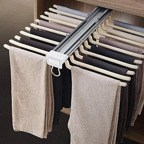 MYOYAY Pull Out Trousers Rack 22 Arms Steel Pull Out Pants Rack Pants Hanger Bar Clothes Organizers for Closet for Space Saving and Storage Maximum Load 33lbs Beige 23.4x18x5.7inch - Image 3
