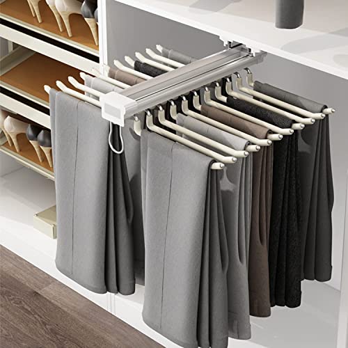 MYOYAY Pull Out Trousers Rack 22 Arms Steel Pull Out Pants Rack Pants Hanger Bar Clothes Organizers for Closet for Space Saving and Storage Maximum Load 33lbs Beige 23.4x18x5.7inch - Image 1