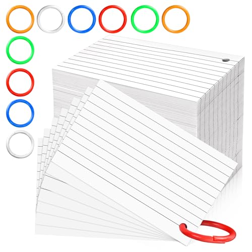 Wpxmer 600 PCS White Index Cards Ruled, 3 x 5 Inches Flash Cards with Ring, Note Cards Study Cards for School Learning and To to Lists - Image 1