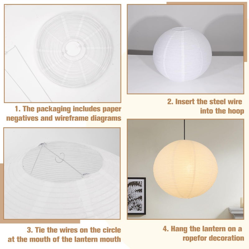 Koorle White Paper Lamp Shade, 12''x12'' Small Chinses Paper Lantern Pendant Light Shade,Round Lanpshade Home Decor Ceiling Lampshade, Foldable Lampshade - Image 3