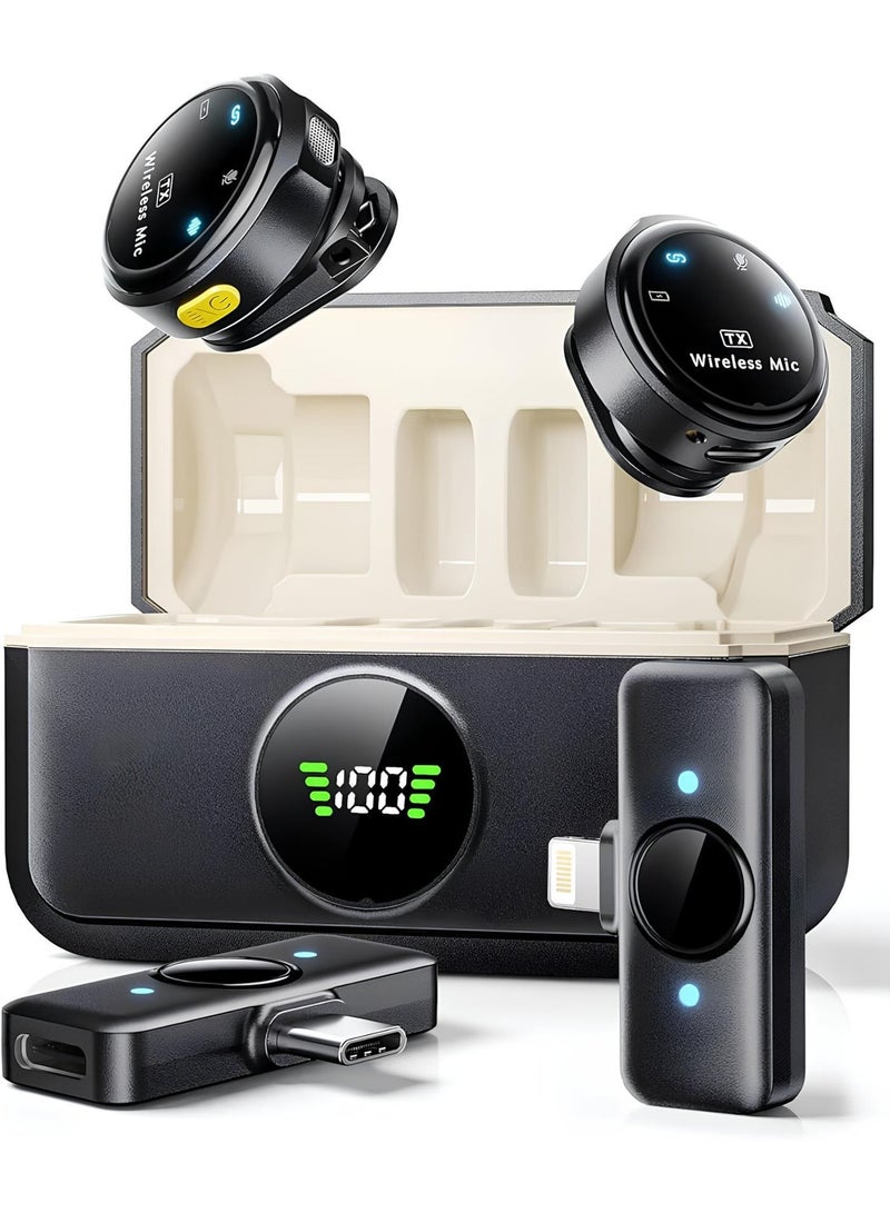 Generic valueable 1 Wireless Lavalier Microphone Compatible with Type-C and iPhone Devices, Featuring Noise Reduction, with Charging Case Black - Image 1