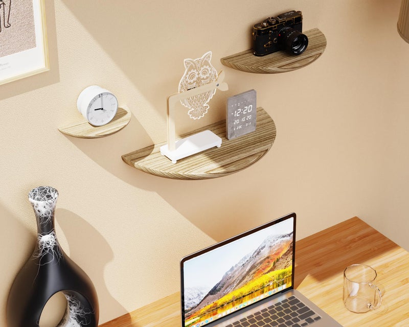 QsQueen Solid Wood Half Round Floating Wall Shelves | Elegant Floating Shelves, Elevate Your Space. Perfect for Living Rooms, Bathrooms, Bedrooms, Offices, Children's Rooms Light Brown - Image 4