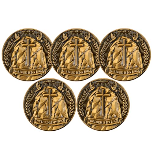 Leabet 5Pcs The Lord is My Rock Christian Collectible Coin Psalm 182 Challenge Coin DoubleSided Inspirational Token for Faith and Strength 157 Inch - Image 1
