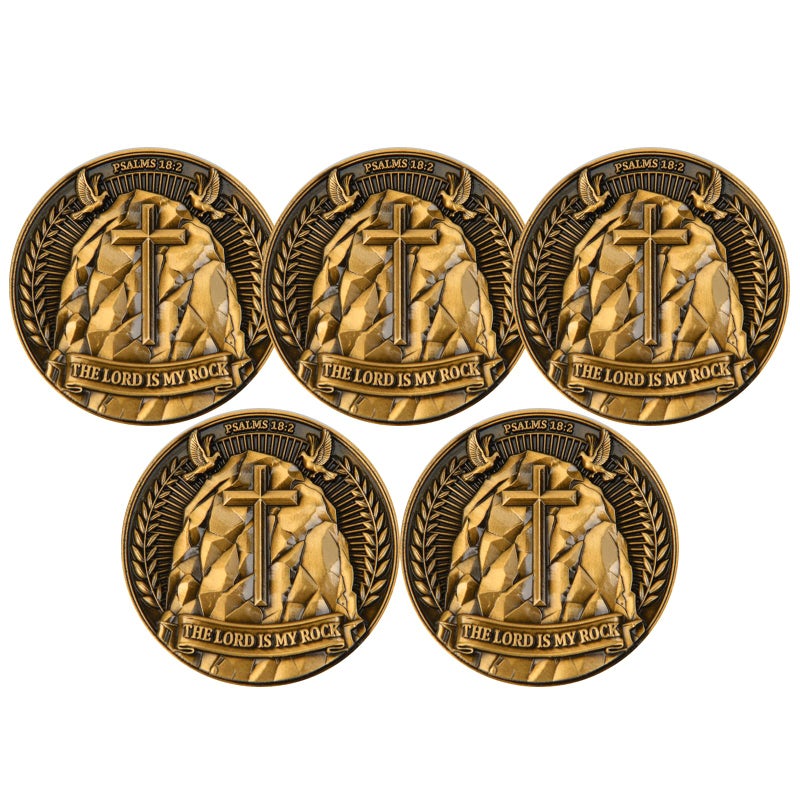 Leabet 5Pcs The Lord is My Rock Christian Collectible Coin Psalm 182 Challenge Coin DoubleSided Inspirational Token for Faith and Strength 157 Inch - Image 3