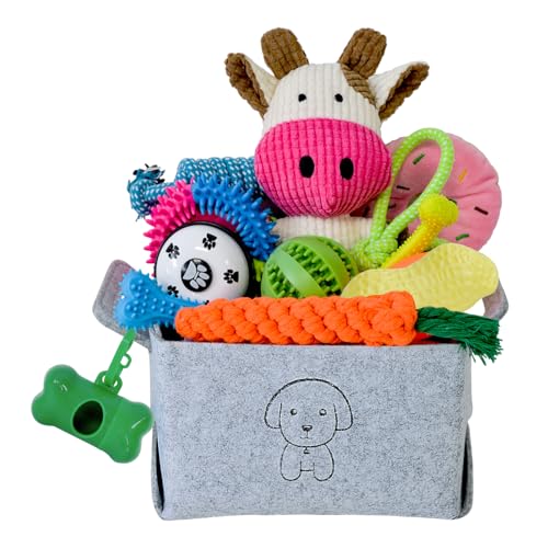MRSOHRET 20Pcs Puppy Chew Toys for Teething Dog Chew Toys with Rope Toy Pet Dog Toothbrush Treat Balls Plush Toys and Squeaky Toys for Small Medium Dogs with Basket - Image 1