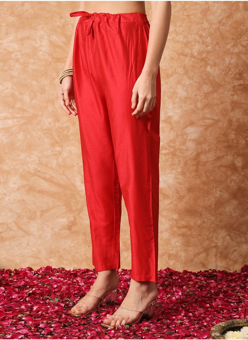 Generic - Women's Rayon printed & embroidery straight kurta with pant and dupatta sets - Image 1