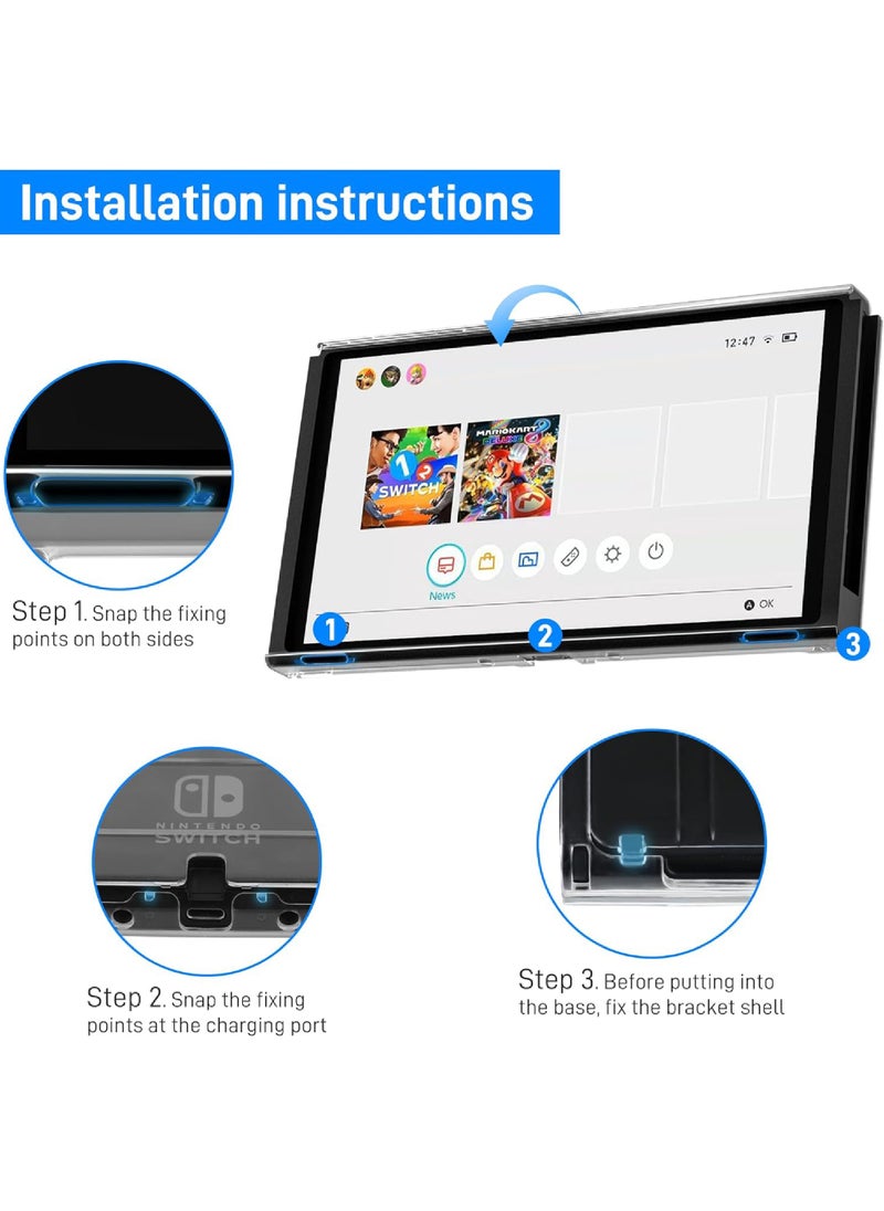 Rock Pow - 3 in 1 Protective Clear Case Cover for Nintendo Switch OLED Dockable Skin for Switch OLED and Joy Con Controller Comfort Grip Shell with Shock-Absorption and Anti-Scratch Design - Image 1