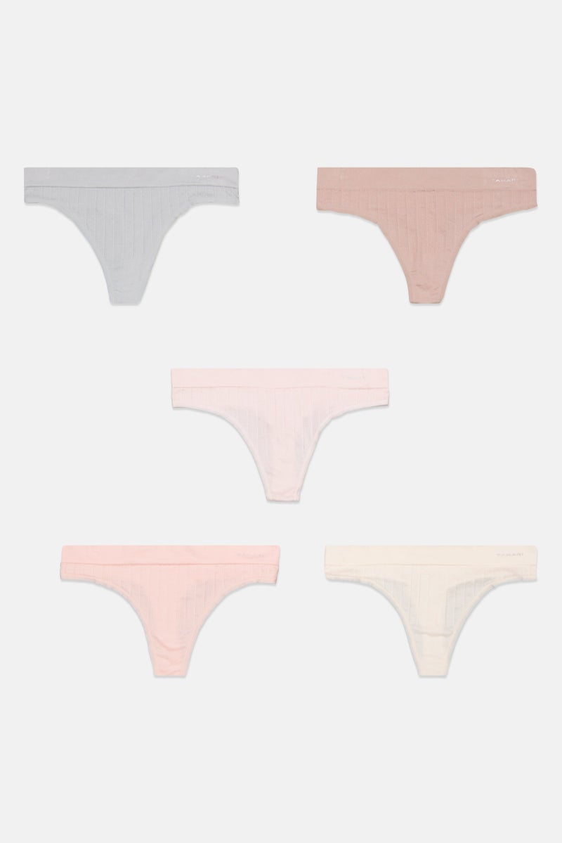 Tahari Women 5Pcs Seamless Ribbed Thong, Pink Combo - Image 1