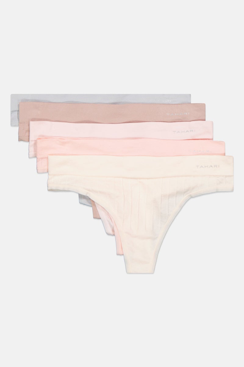 Tahari Women 5Pcs Seamless Ribbed Thong, Pink Combo - Image 3