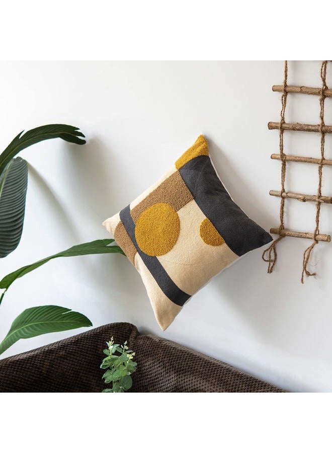 VANNCIO Vintage Decorative Throw Pillow Cover, Cotton Rustic Retro Accent Pillowcase for Mid Century Boho Decor, Geometric Patterned Cushion Sham, Square 18 inches, 1 PCS(Golden Brown) - Image 4