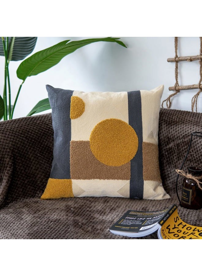VANNCIO Vintage Decorative Throw Pillow Cover, Cotton Rustic Retro Accent Pillowcase for Mid Century Boho Decor, Geometric Patterned Cushion Sham, Square 18 inches, 1 PCS(Golden Brown) - Image 1