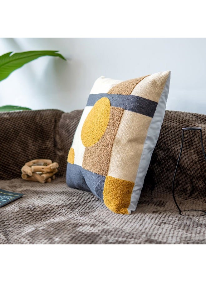 VANNCIO Vintage Decorative Throw Pillow Cover, Cotton Rustic Retro Accent Pillowcase for Mid Century Boho Decor, Geometric Patterned Cushion Sham, Square 18 inches, 1 PCS(Golden Brown) - Image 2