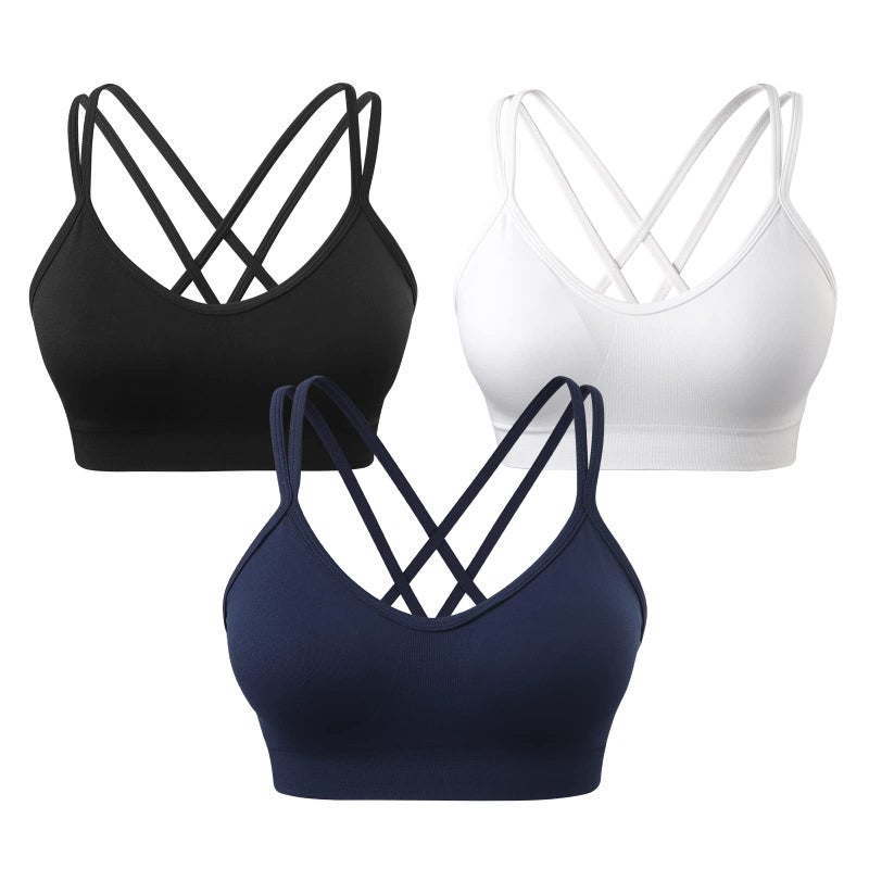VEQKING 3 Pack Crisscross Back Women's Sports Bra Removable Pads Yoga Bras Medium Support Workout Sports Bra - Image 1