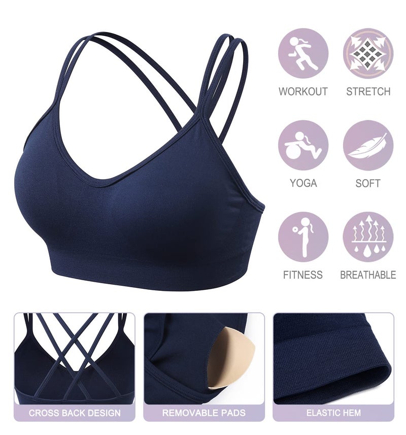 VEQKING 3 Pack Crisscross Back Women's Sports Bra Removable Pads Yoga Bras Medium Support Workout Sports Bra - Image 5