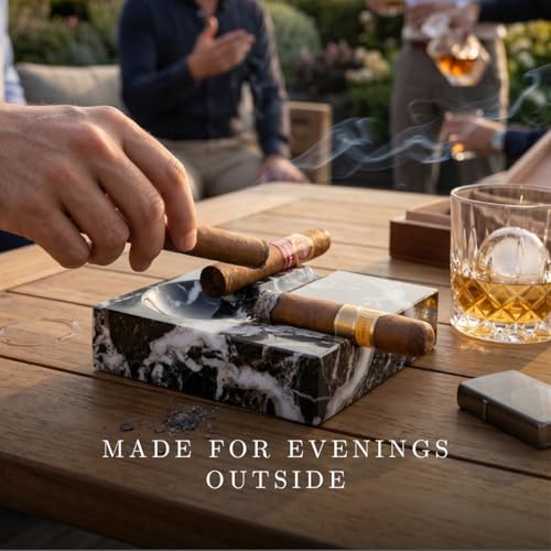 Bey-Berk Dylan Zebra Marble Cigar Ashtray – 2 Cigar Rests, Windproof Design for Indoor & Outdoor Use - Image 5