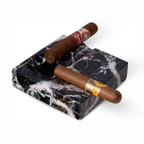 Bey-Berk Dylan Zebra Marble Cigar Ashtray – 2 Cigar Rests, Windproof Design for Indoor & Outdoor Use - Image 1