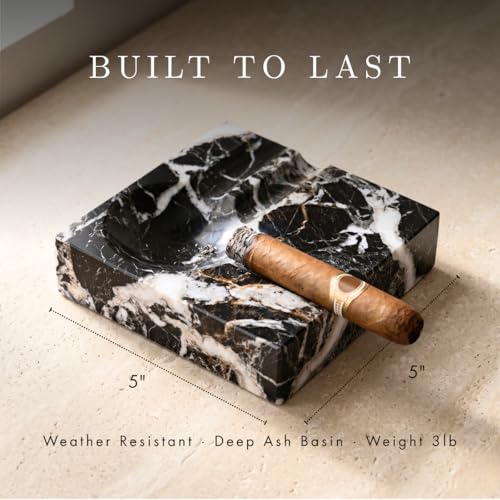 Bey-Berk Dylan Zebra Marble Cigar Ashtray – 2 Cigar Rests, Windproof Design for Indoor & Outdoor Use - Image 3