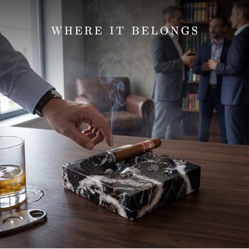 Bey-Berk Dylan Zebra Marble Cigar Ashtray – 2 Cigar Rests, Windproof Design for Indoor & Outdoor Use - Image 4