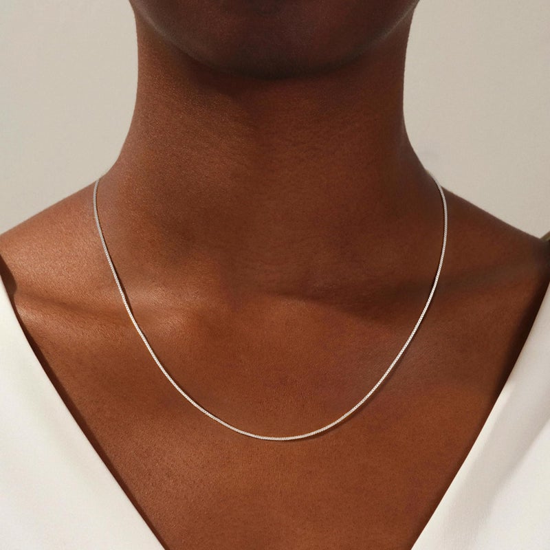 Treasure Bender S925 Sterling Silver Box Chain Necklace for Women - 0.8mm Sterling Silver Box ChainNecklace Thick Sturdy Colourfast Chain Necklaces Jewelery for Women 16" - Image 2