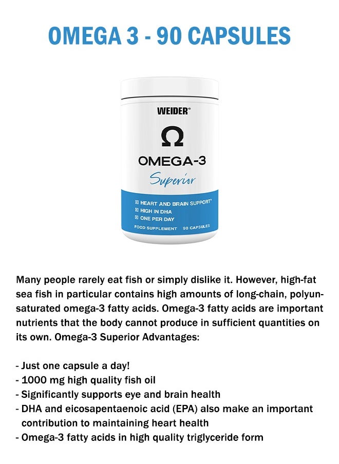 Weider Omega-3 Superior Supports Heart and Brain 90 Capsules Premium Fish Oil Supplement  - Image 2