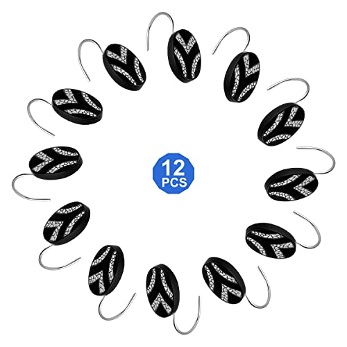 Popular Bath Sinatra Modern Bath Shower Hooks pack of 12 Modern Classic Contemporary Decorative Beautiful Designs Bathroom Decor for Home Luxury Bath, Black - Image 4