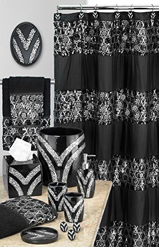 Popular Bath Sinatra Modern Bath Shower Hooks pack of 12 Modern Classic Contemporary Decorative Beautiful Designs Bathroom Decor for Home Luxury Bath, Black - Image 5