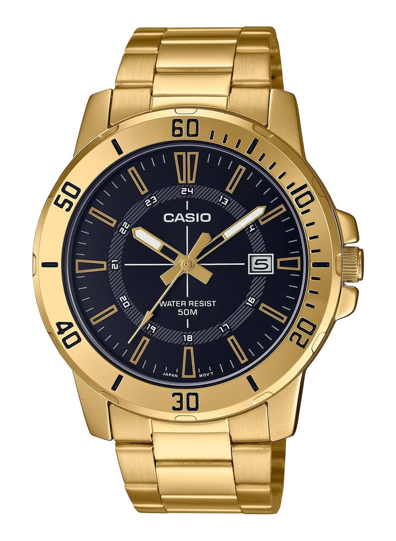 CASIO ساعة كوارتز للرجال بمينا سوداء وسوار من الستانلس ستيل باللون الذهبي MTP-VD01G-1CVUDF - Image 1