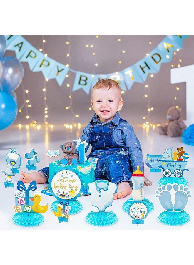OSNIE 12Pcs It'S A Boy Baby Shower Themed Honeycomb Centerpieces Table Topper For Baby Boys Welcome Baby Boy Cutouts Gender Reveal Party Decorations Infant Baby Party Favors Photo Booth Props (Blue) - Image 5