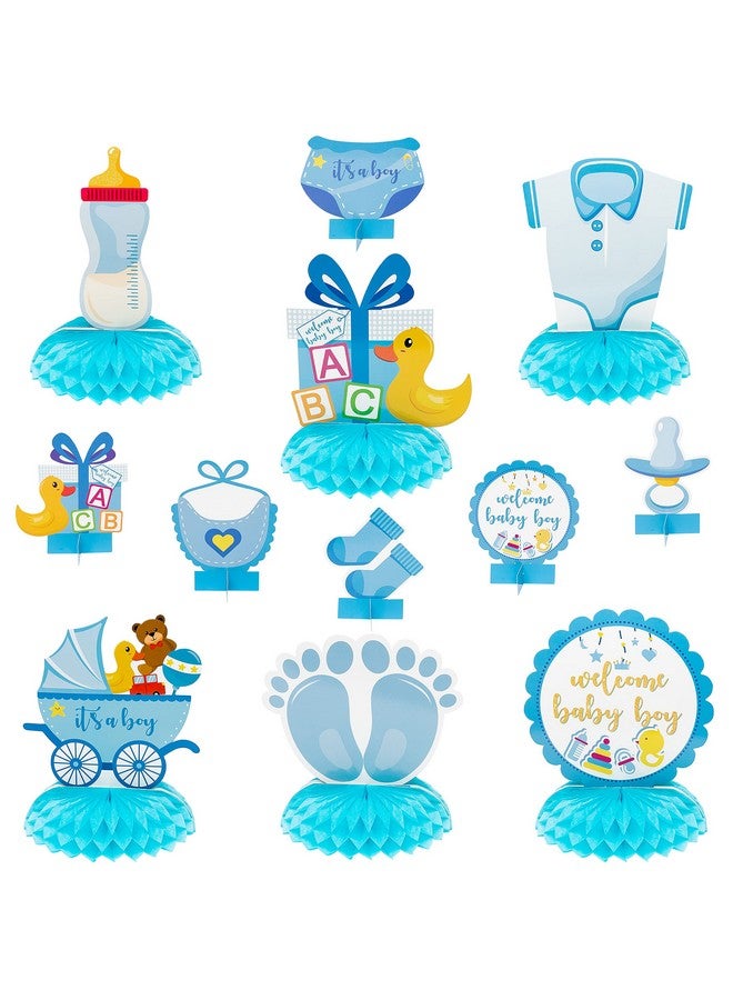 OSNIE 12Pcs It'S A Boy Baby Shower Themed Honeycomb Centerpieces Table Topper For Baby Boys Welcome Baby Boy Cutouts Gender Reveal Party Decorations Infant Baby Party Favors Photo Booth Props (Blue) - Image 1