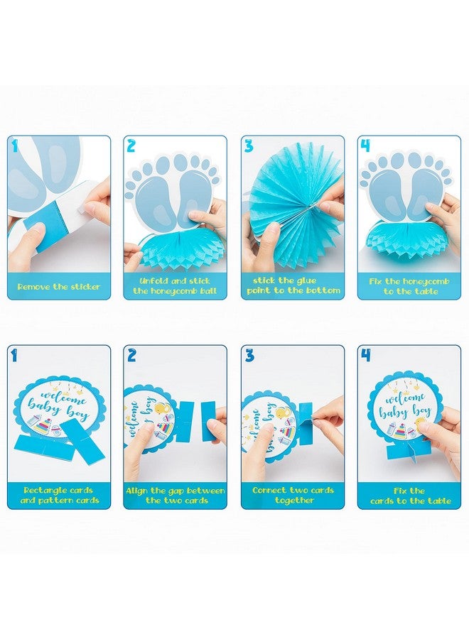 OSNIE 12Pcs It'S A Boy Baby Shower Themed Honeycomb Centerpieces Table Topper For Baby Boys Welcome Baby Boy Cutouts Gender Reveal Party Decorations Infant Baby Party Favors Photo Booth Props (Blue) - Image 4