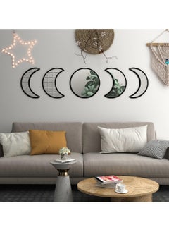 SYOSI, Moon Round Shape Mirror Set, 5 Piece Plastic Boho Mirrors Wall Decor, Glass Moon Phase Mirror, Northern Europe Style Decoration for Home Bedroom, Living Room