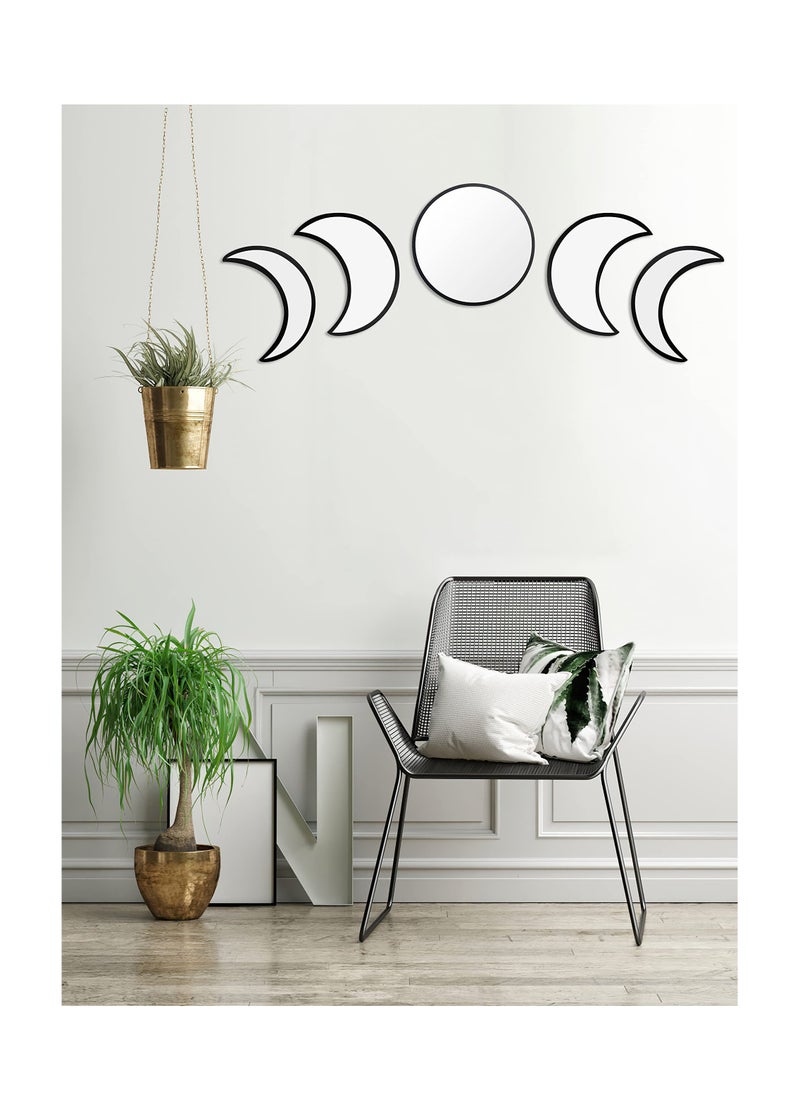 SYOSI - SYOSI, Moon Round Shape Mirror Set, 5 Piece Plastic Boho Mirrors Wall Decor, Glass Moon Phase Mirror, Northern Europe Style Decoration for Home Bedroom, Living Room - Image 1