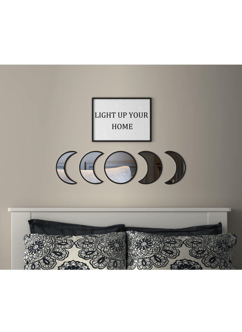 SYOSI - SYOSI, Moon Round Shape Mirror Set, 5 Piece Plastic Boho Mirrors Wall Decor, Glass Moon Phase Mirror, Northern Europe Style Decoration for Home Bedroom, Living Room - Image 1