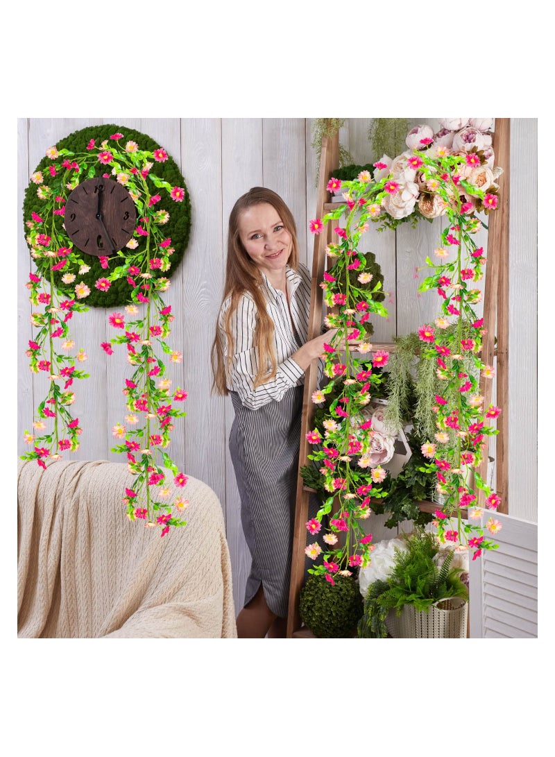 2 Pack Spring Flower Garland 13.6 Ft Silky Artificial Pink with Daisy and Vine Floral Decoration for Room Wall Themed Party Wedding Supplies - Image 2