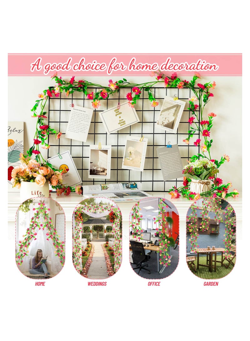 2 Pack Spring Flower Garland 13.6 Ft Silky Artificial Pink with Daisy and Vine Floral Decoration for Room Wall Themed Party Wedding Supplies - Image 4