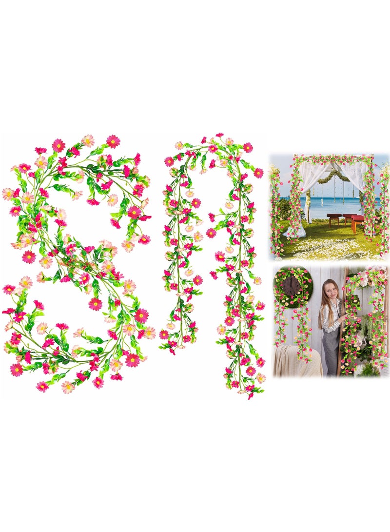 2 Pack Spring Flower Garland 13.6 Ft Silky Artificial Pink with Daisy and Vine Floral Decoration for Room Wall Themed Party Wedding Supplies - Image 1