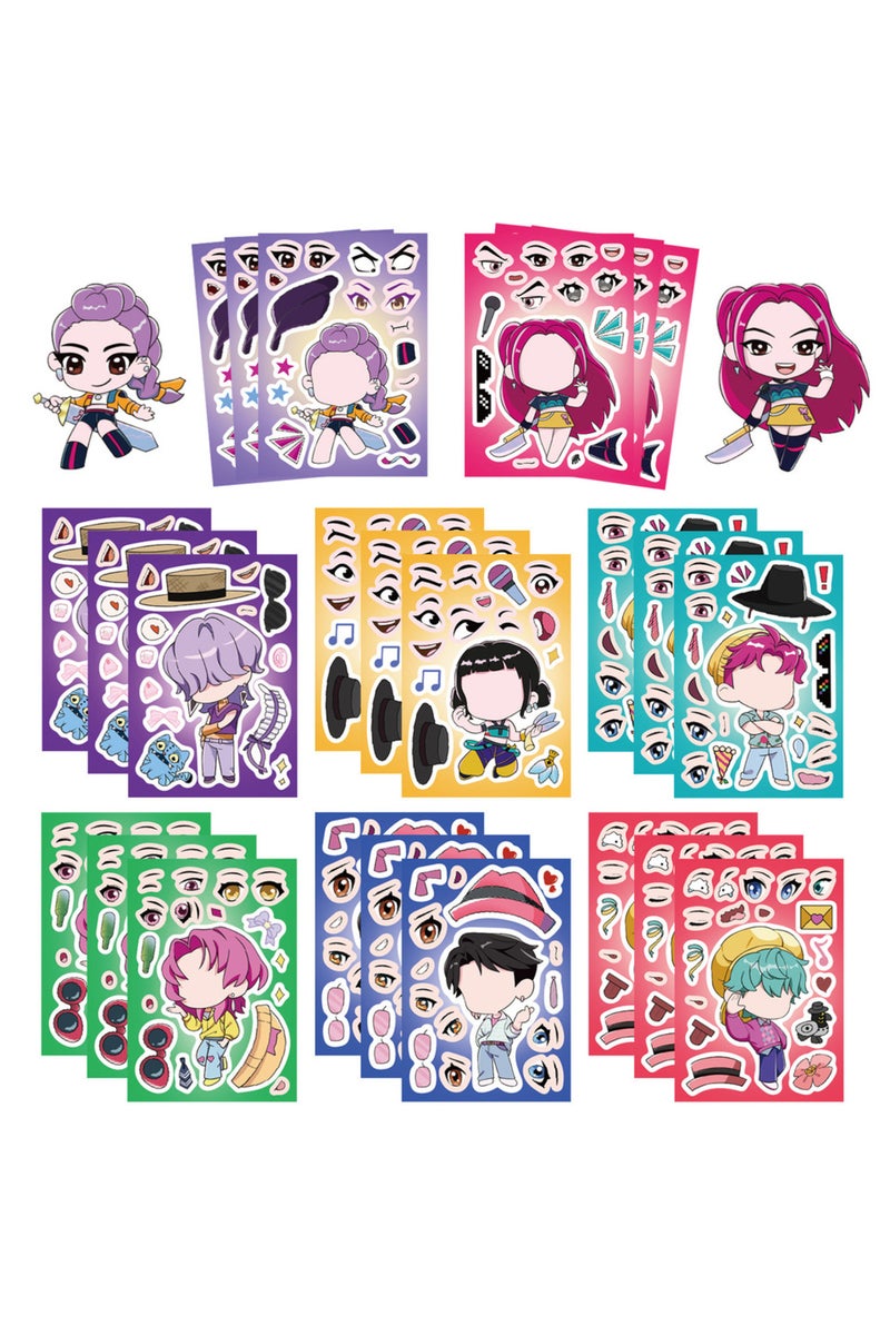 16 قطعة من ملصقات أحجية شخصيات صائدي الشياطين الكورية اللطيفة (8/16 قطعة) لتزيين الهاتف واللابتوب والحقائب. اصنع وجهًا كرتونيًا بنفسك.