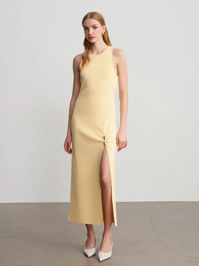 ديلفين DILVIN Sleeveless Ribbed Bodycon Midi Dress