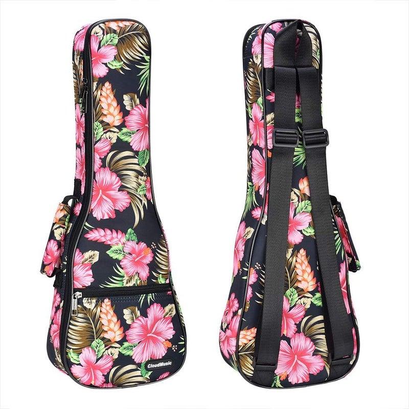 CLOUDMUSIC Ukulele Case Gig Bag Padded Backpack For Concert 23" Inch(Concert, Hawaii Hibiscus And Palm In Black) - Image 2
