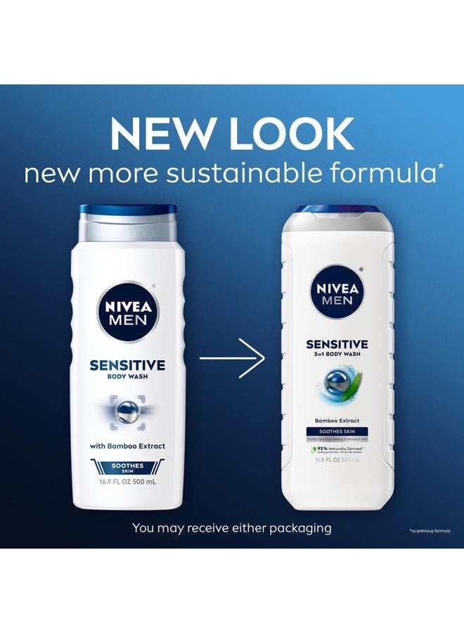 NIVEA MEN Sensitive Body Wash with Bamboo Extract, 3 Pack of 16.9 Fl Oz Bottles - Image 2