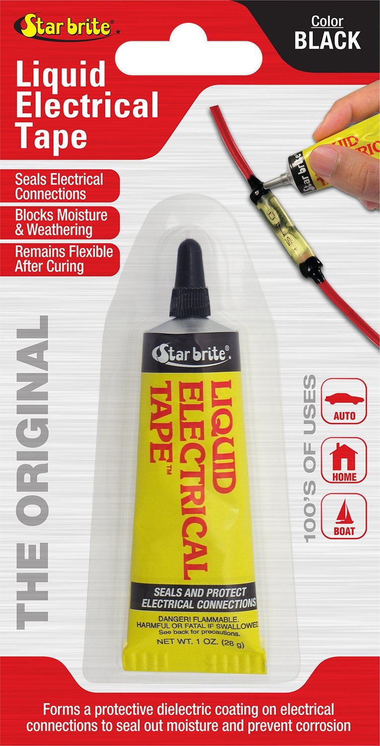 STAR BRITE Liquid Electrical Tape, Black -1 OZ Tube with Precision Applicator Tip - Superior Adhesion & Flexible Protection for Frayed Cables, Terminals & Electric Splices (084154) - Image 1