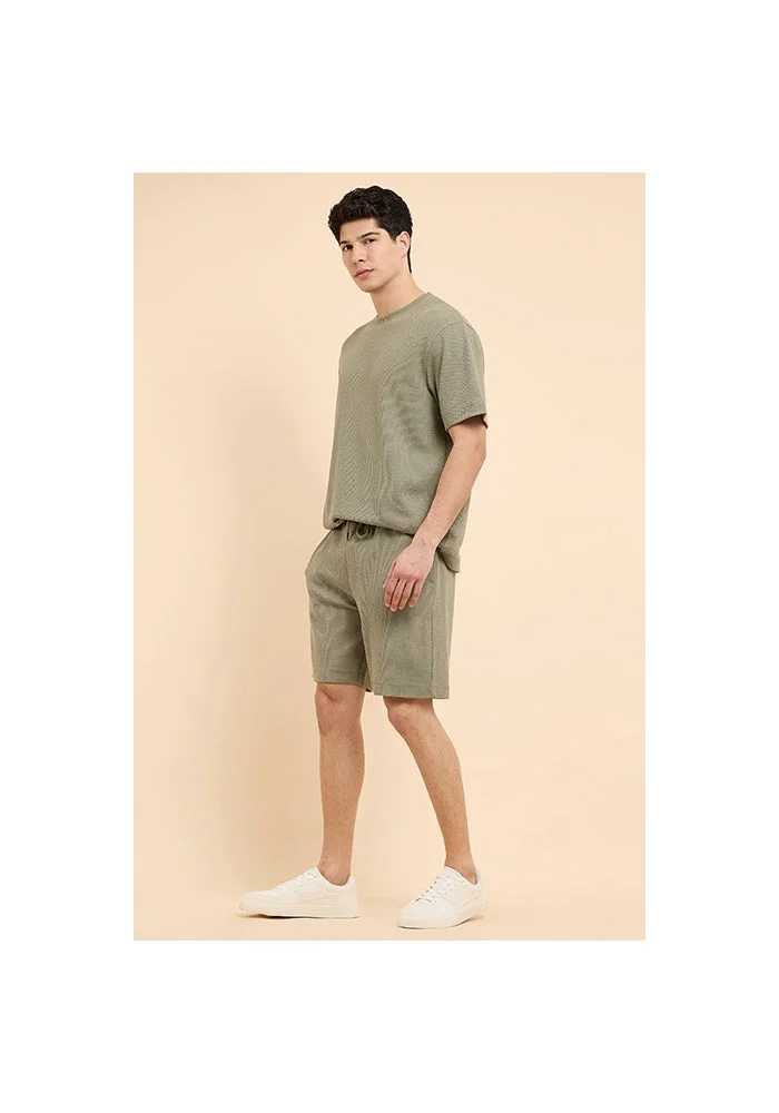 أر أند بي Textured Shorts with Drawstring Waist