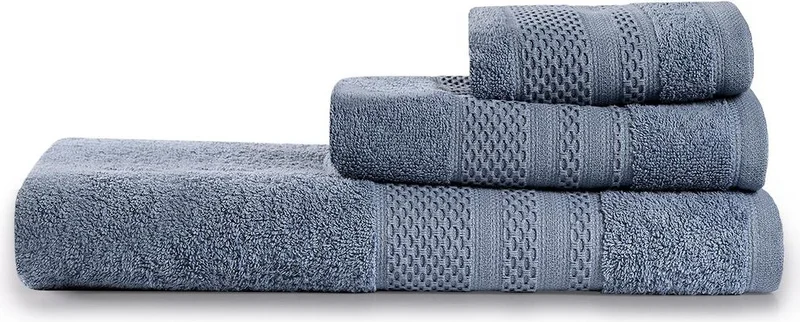 Bluenity Natural Cotton 3-Piece Bath Towel Set Soft Rare 30 x 50+50 x 90+90 x 150 cm Blue