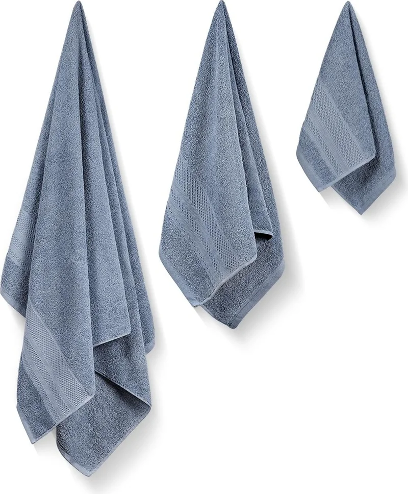 Bluenity Natural Cotton 3-Piece Bath Towel Set Soft Rare 30 x 50+50 x 90+90 x 150 cm Blue