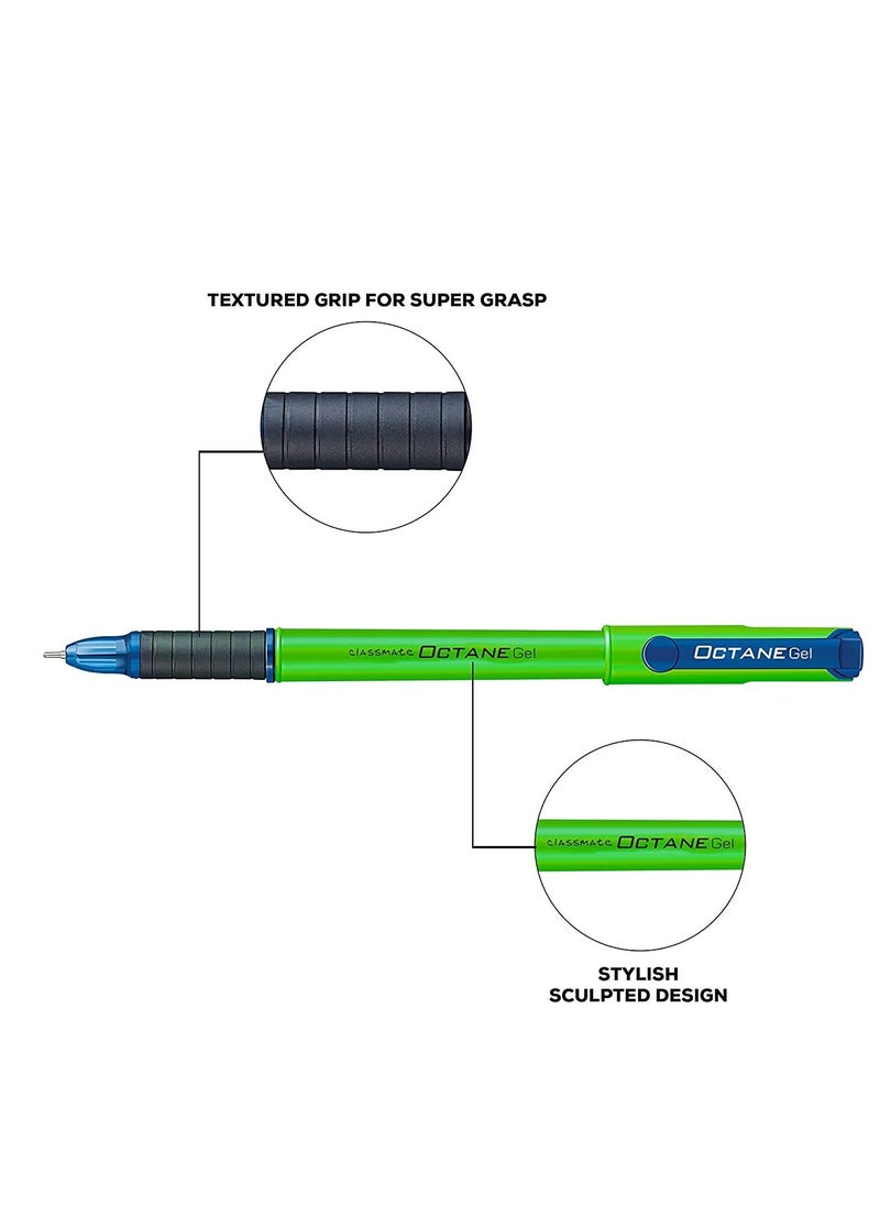 classmate - Classmate Octane Neon Blue Gel Pens Smooth Writing Pen Attractive body color for Boys & Girls Waterproof ink for smudge free writing Preferred by Students for Exam Study at home essential - Image 1