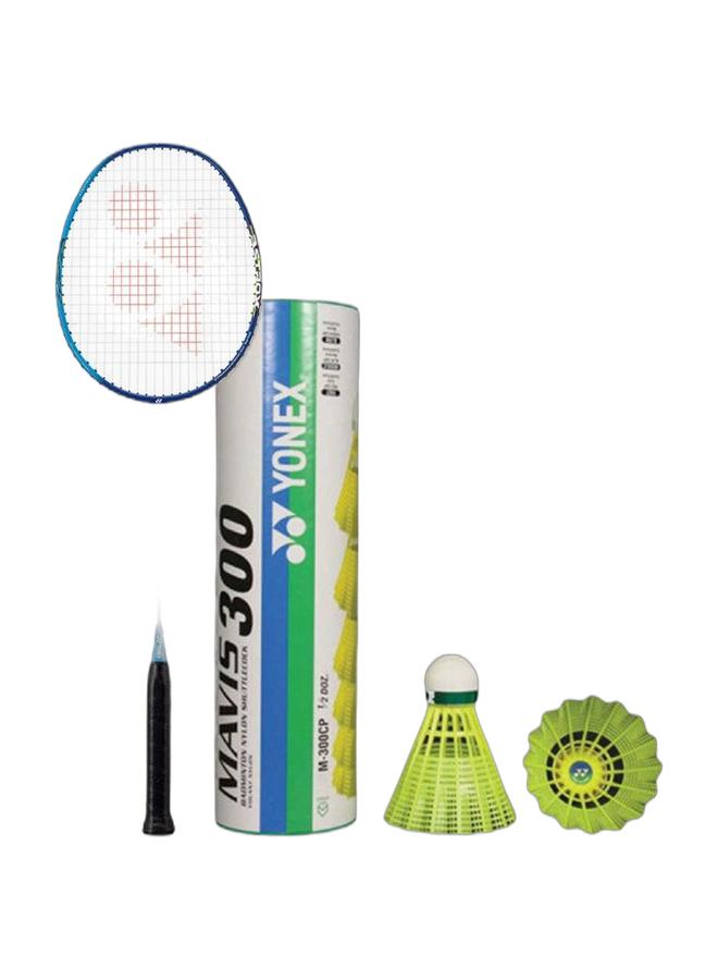 Yonex Astrox 01 Clear Badminton Racket (Clear Blue, 4U5) (Strung) + Mavis 300 Green Cap Slow Badminton Shuttlecock 6 Pack, Yellow Pack - Image 1