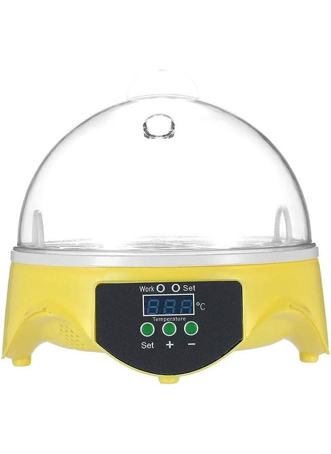 MARGOUN - Egg Incubator 7 Eggs Mini Digital Hatcher Transparent Eggs Hatching Machine Automatic Temperature Control for Chicken Duck Bird Eggs AC220V (Yellow) - Image 1