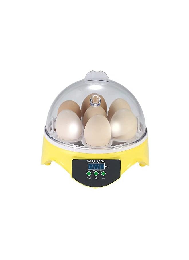 MARGOUN - Egg Incubator 7 Eggs Mini Digital Hatcher Transparent Eggs Hatching Machine Automatic Temperature Control for Chicken Duck Bird Eggs AC220V (Yellow) - Image 1