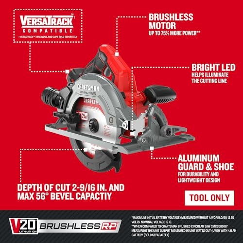 CRAFTSMAN V20 RP Cordless Circular Saw 714 inch Bare Tool Only CMCS551B - Image 3